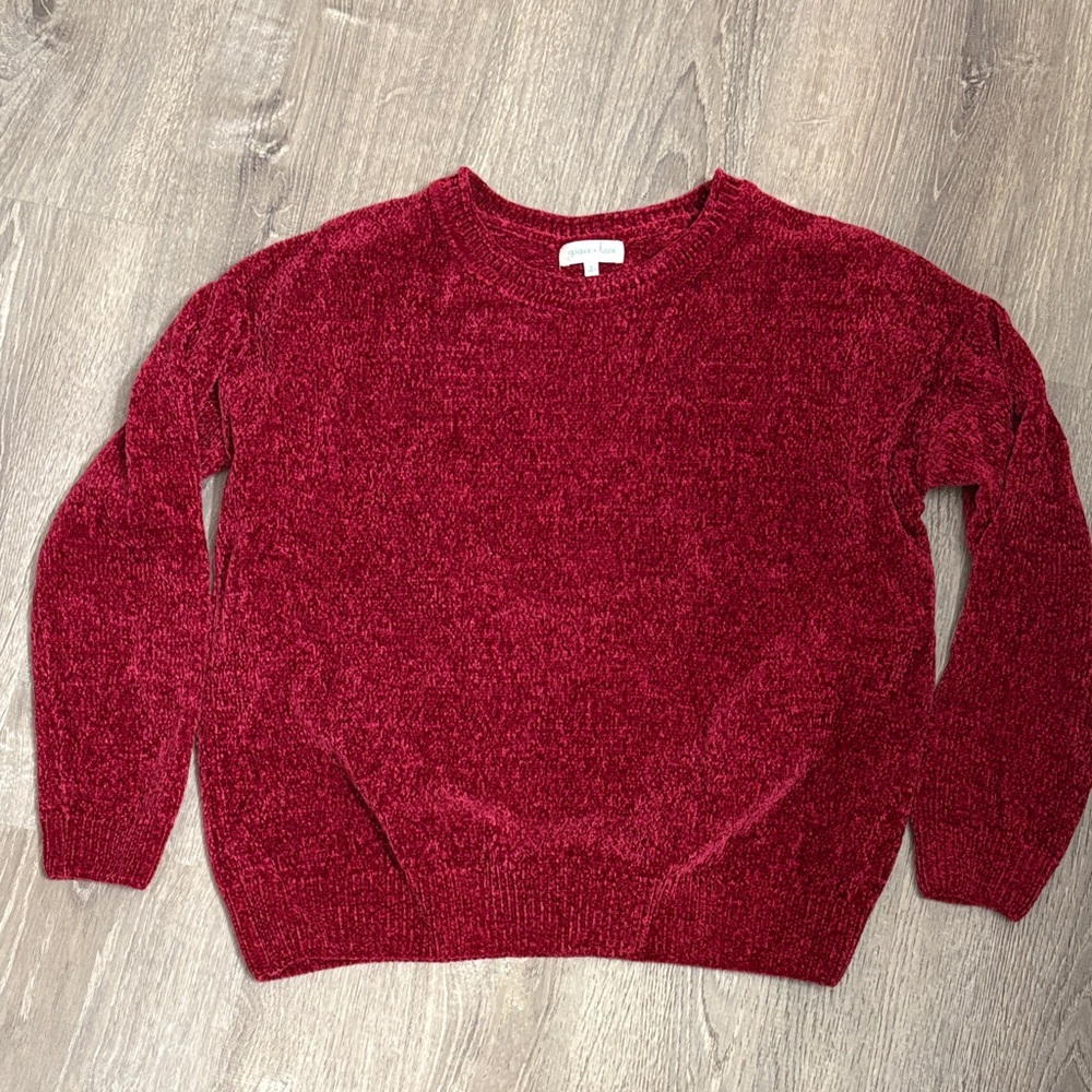 Grace & Lace Rich Red Crew Neck Sweater S SUPER SOFT